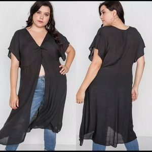 Black Long Split Front Top 1X 2X 3X New